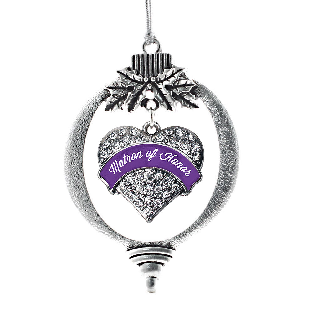 Silver Purple Matron Pave Heart Charm Holiday Ornament
