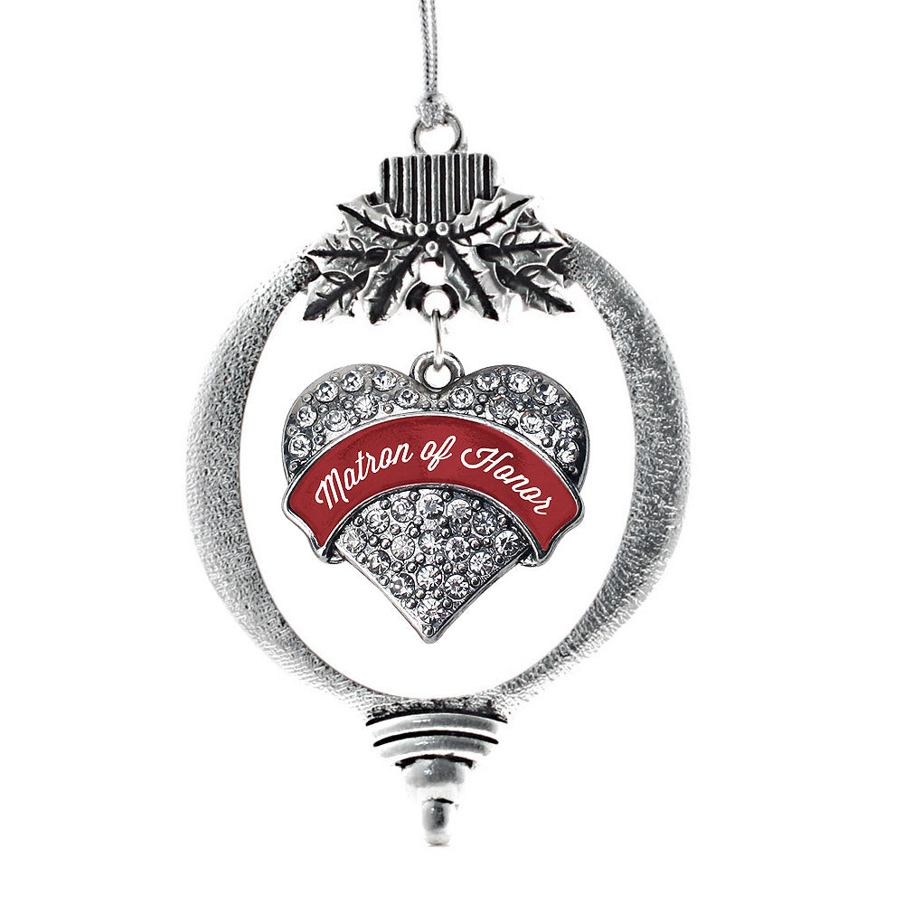 Silver Crimson Red Matron Pave Heart Charm Holiday Ornament