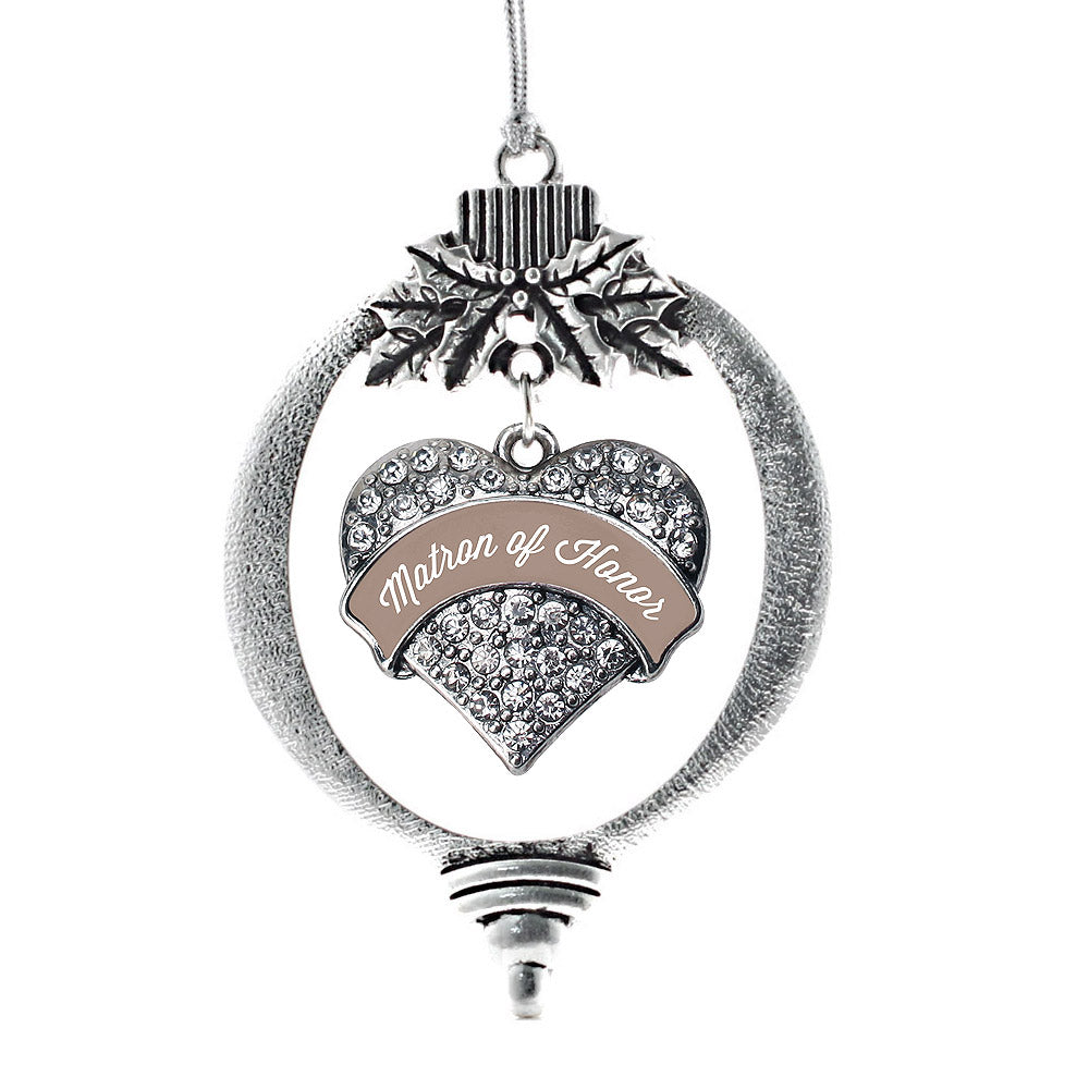 Silver Brown and White Matron Pave Heart Charm Holiday Ornament