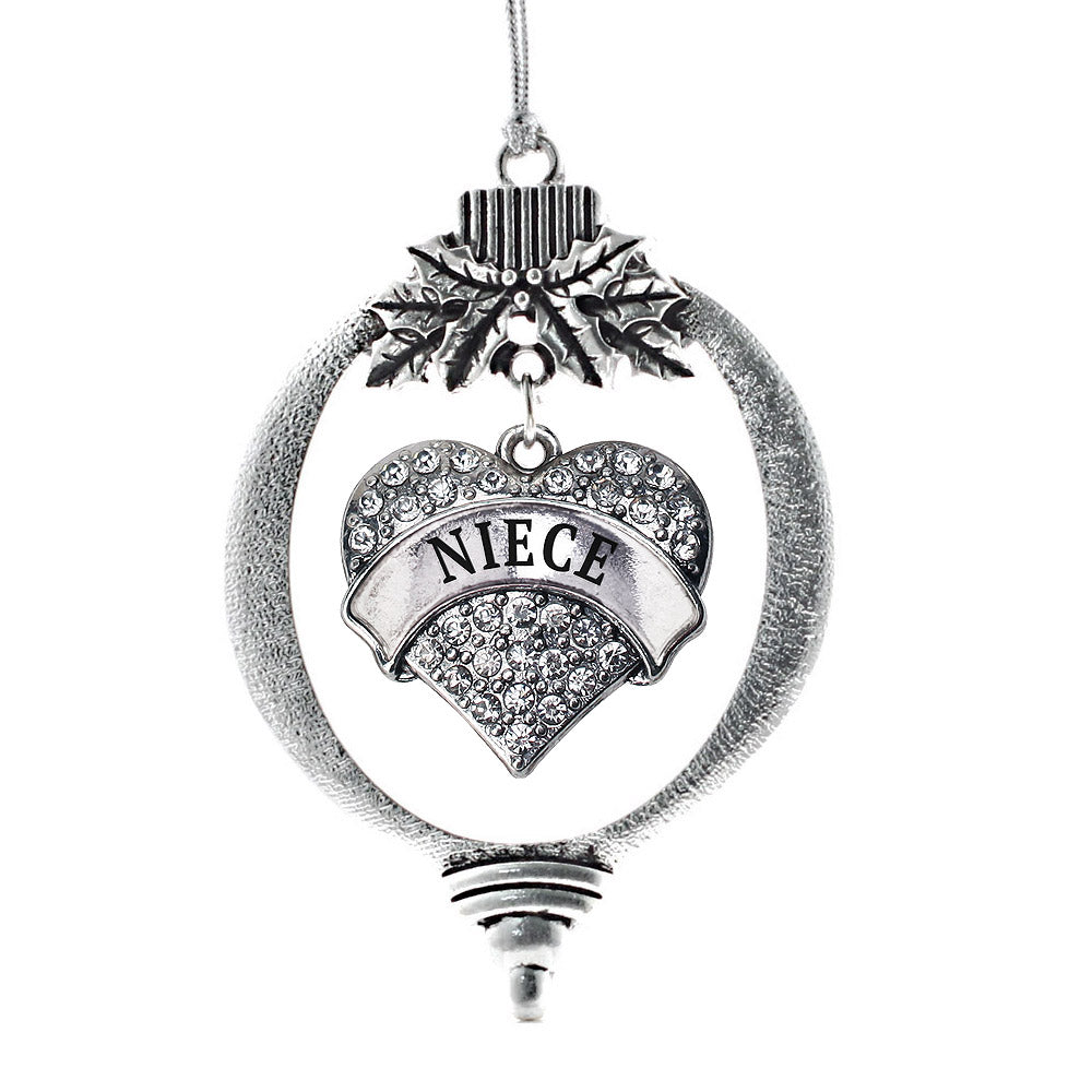 Silver Niece Pave Heart Charm Holiday Ornament
