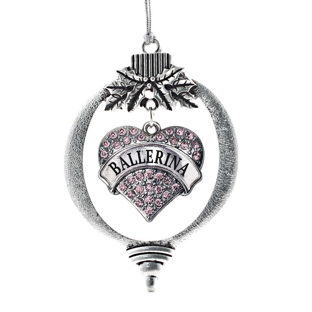 Silver Pink Ballerina Pink Pave Heart Charm Holiday Ornament