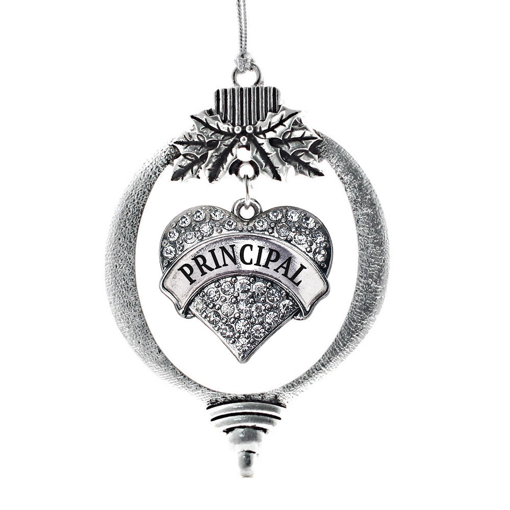 Silver Principal Pave Heart Charm Holiday Ornament