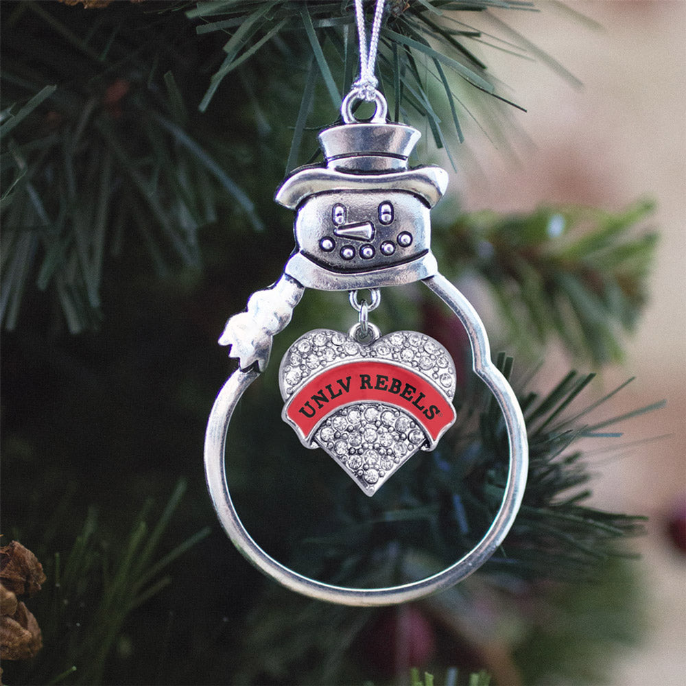 Silver UNLV Rebels [NCAA] Pave Heart Charm Snowman Ornament