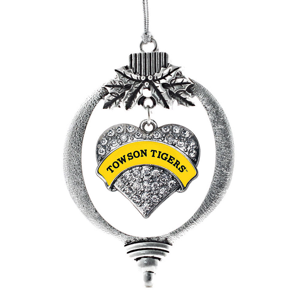 Silver Towson University Tigers [NCAA] Pave Heart Charm Holiday Ornament