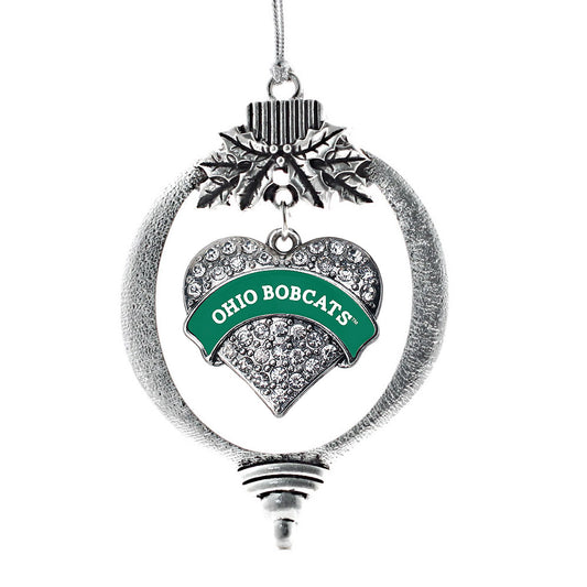 Silver Ohio University Bobcats [NCAA] Pave Heart Charm Holiday Ornament