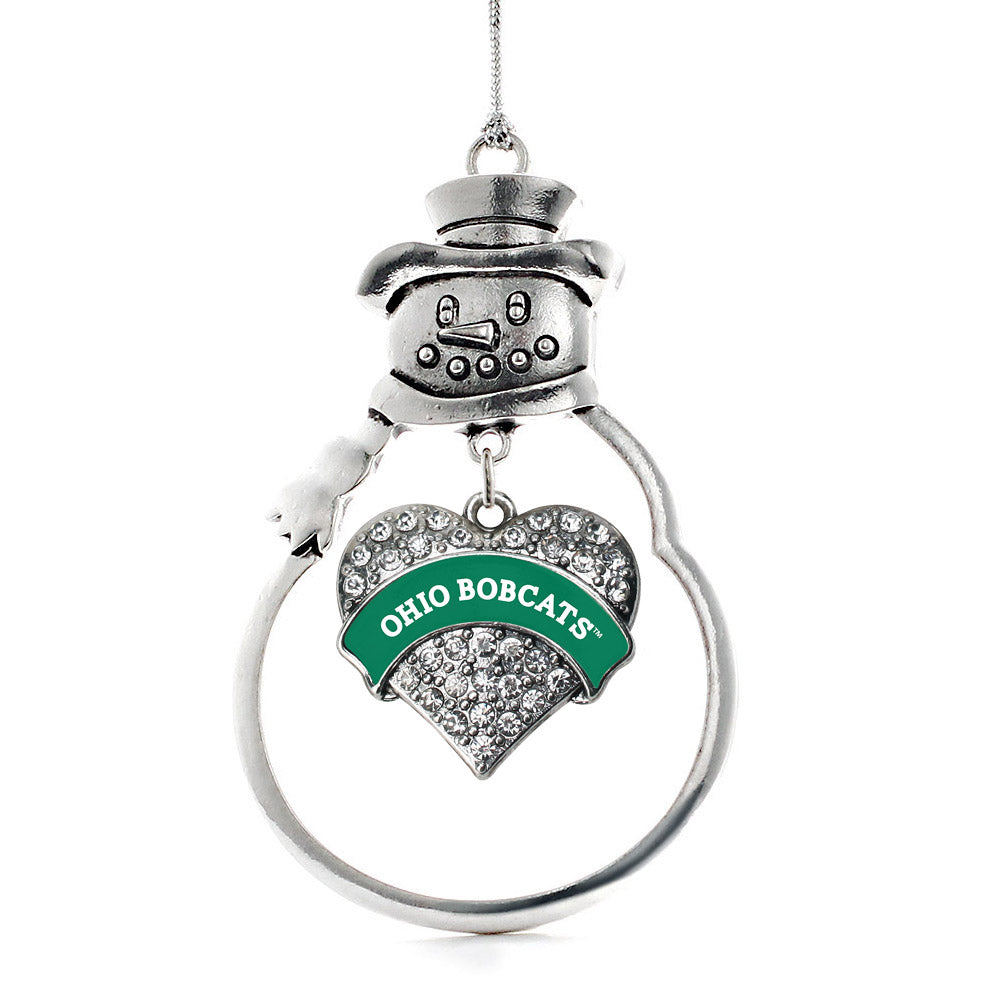 Silver Ohio University Bobcats [NCAA] Pave Heart Charm Snowman Ornament