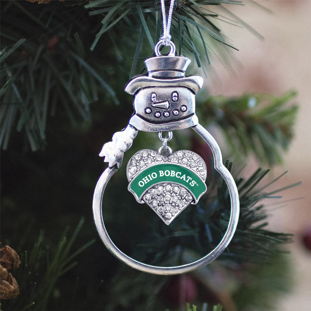 Silver Ohio University Bobcats [NCAA] Pave Heart Charm Snowman Ornament