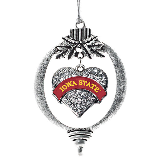 Silver Iowa State University [NCAA] Pave Heart Charm Holiday Ornament