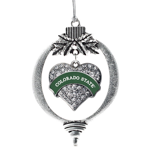Silver Colorado State University [NCAA] Pave Heart Charm Holiday Ornament