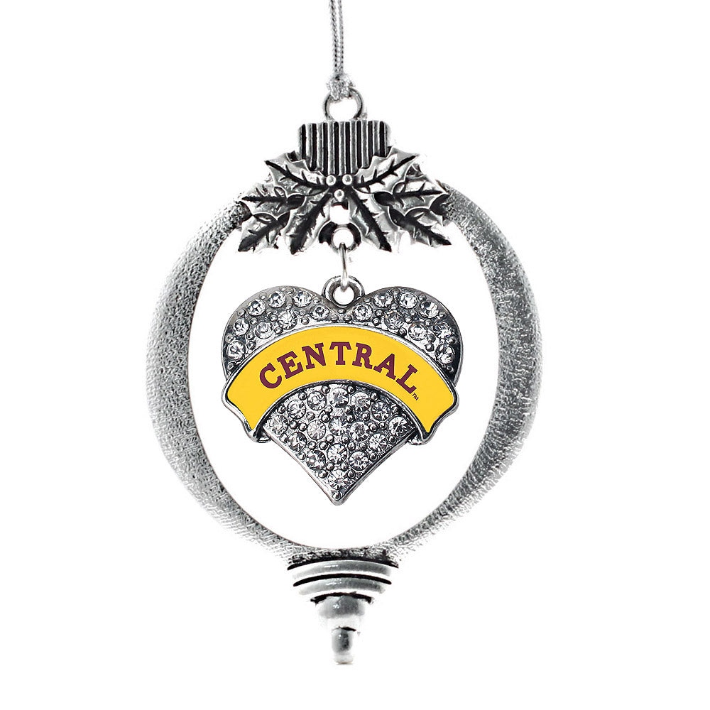 Silver Central Michigan [NCAA] Pave Heart Charm Holiday Ornament