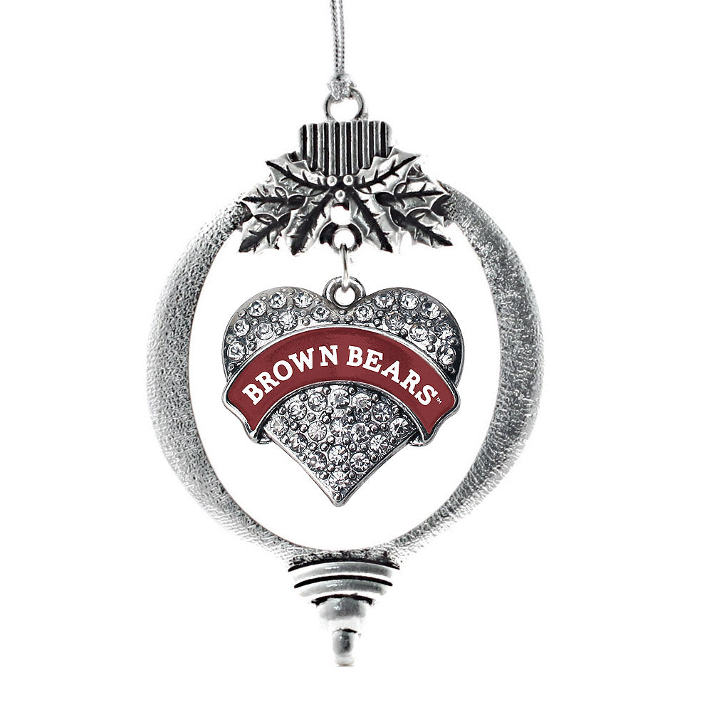 Silver Brown University Bears [NCAA] Pave Heart Charm Holiday Ornament