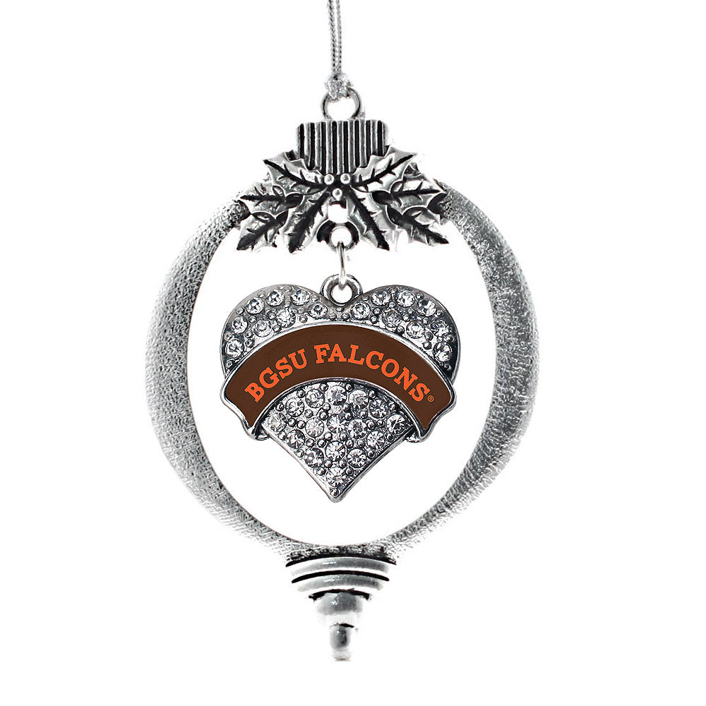 Silver BGSU Falcons [NCAA] Pave Heart Charm Holiday Ornament