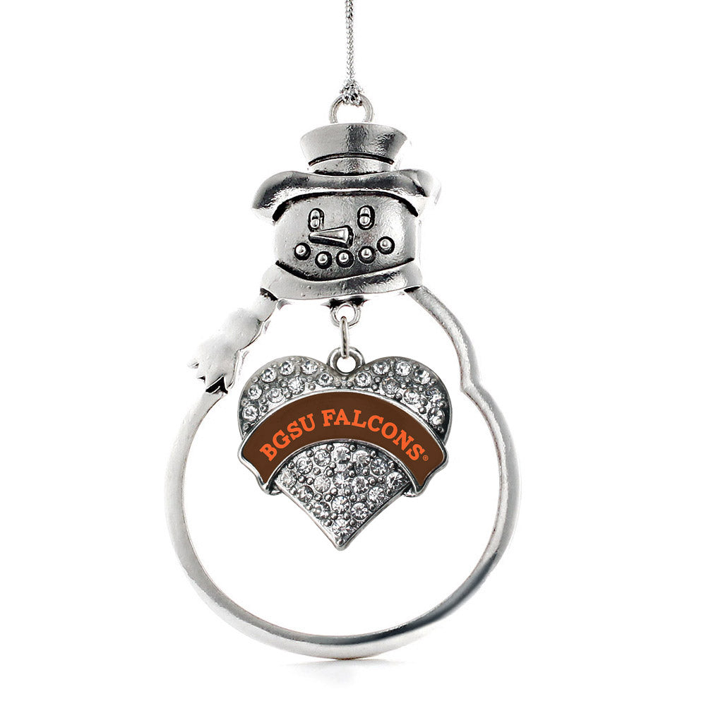 Silver BGSU Falcons [NCAA] Pave Heart Charm Snowman Ornament