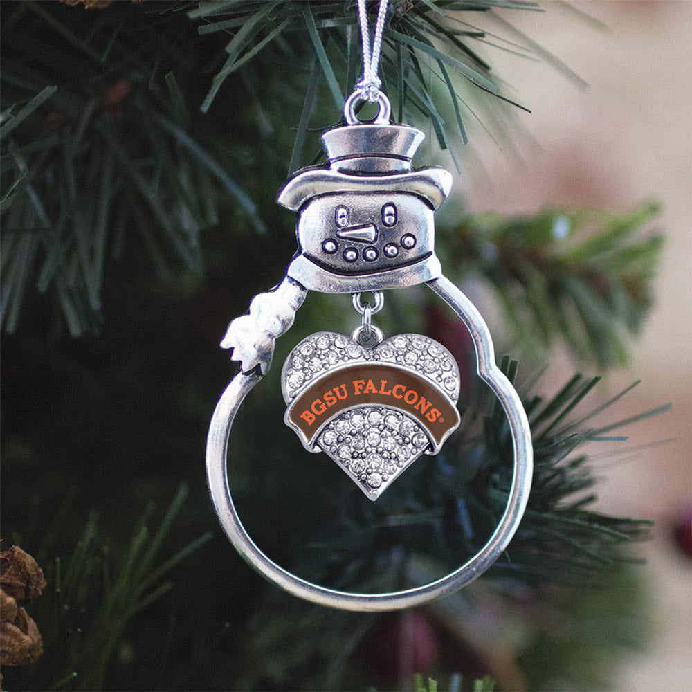 Silver BGSU Falcons [NCAA] Pave Heart Charm Snowman Ornament