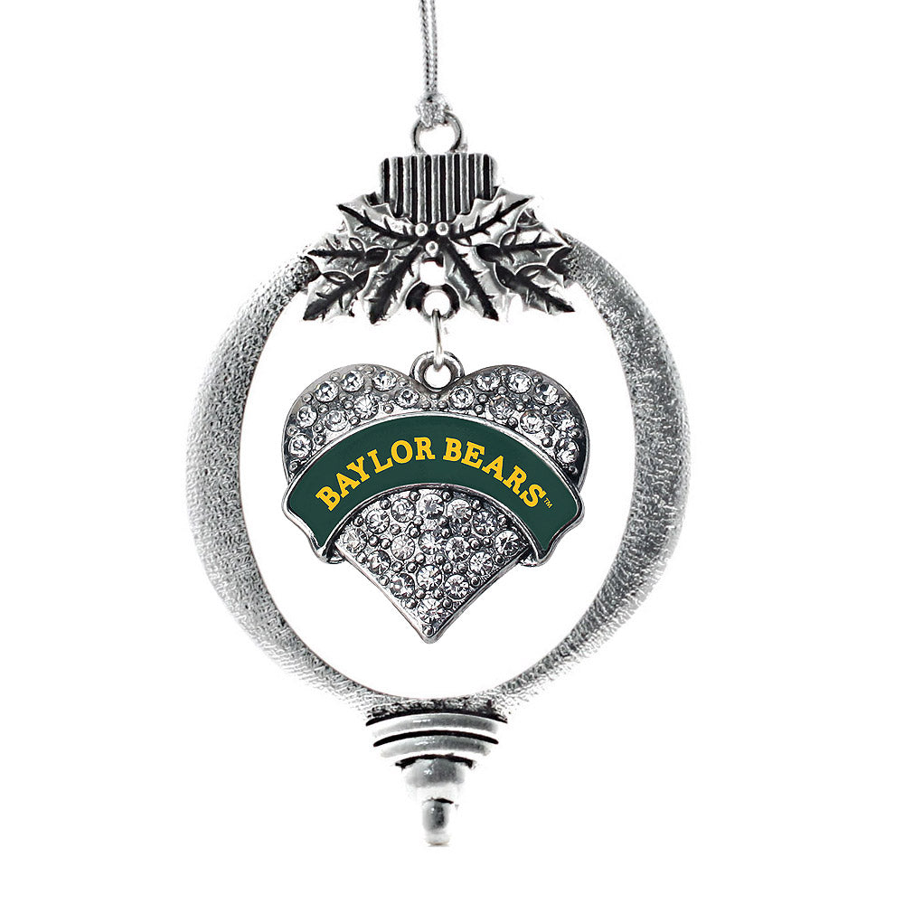 Silver Baylor Bears [NCAA] Pave Heart Charm Holiday Ornament