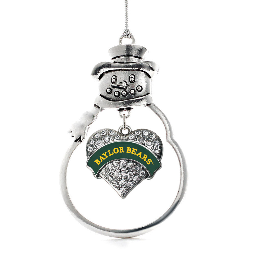 Silver Baylor Bears [NCAA] Pave Heart Charm Snowman Ornament