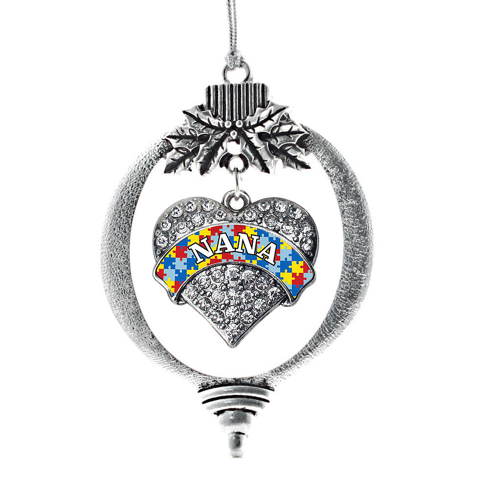 Silver Autism Nana Pave Heart Charm Holiday Ornament