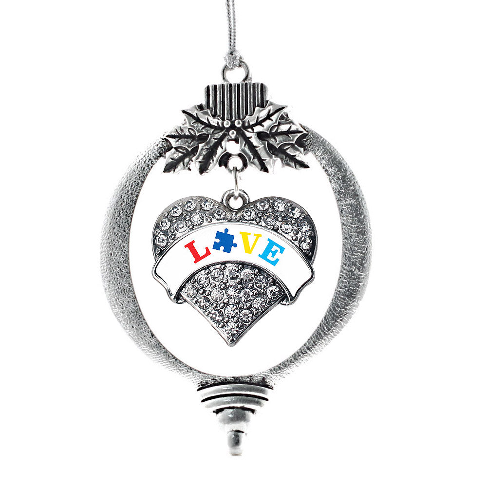 Silver Autism Love Pave Heart Charm Holiday Ornament