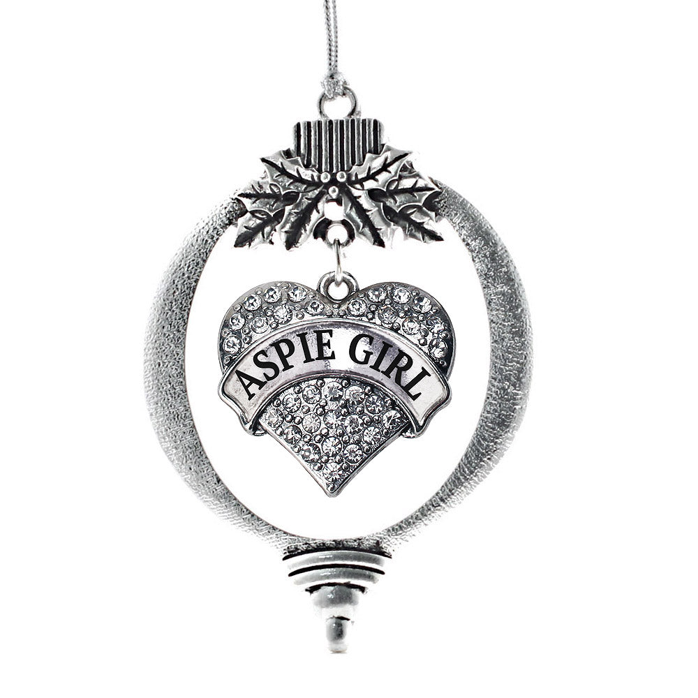 Silver Aspie Girl Pave Heart Charm Holiday Ornament