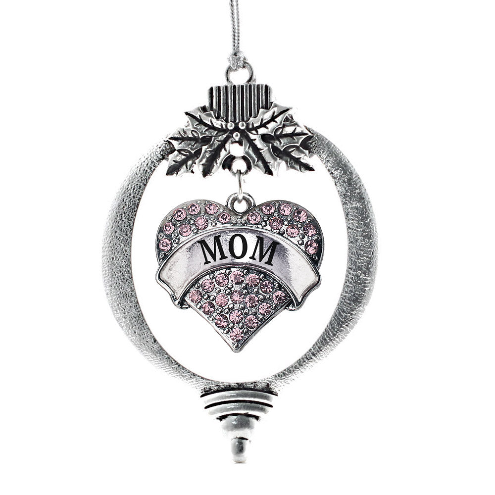 Silver Pink Mom Pink Pave Heart Charm Holiday Ornament