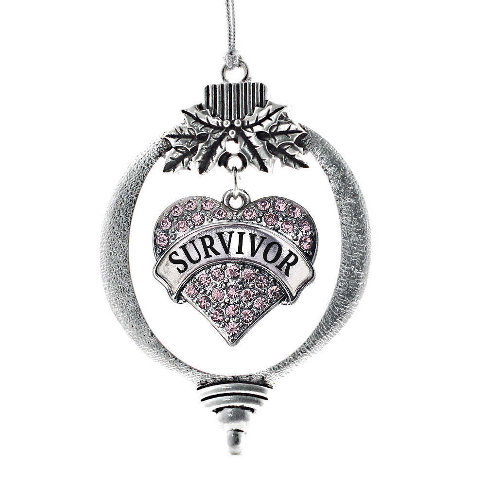 Silver Pink Survivor Pink Pave Heart Charm Holiday Ornament