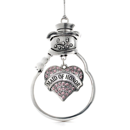 Silver Pink Maid of Honor Pink Pave Heart Charm Snowman Ornament