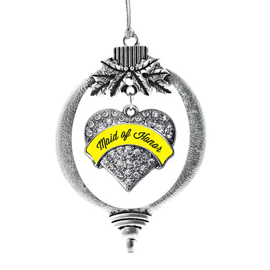 Silver Yellow Maid of Honor Pave Heart Charm Holiday Ornament