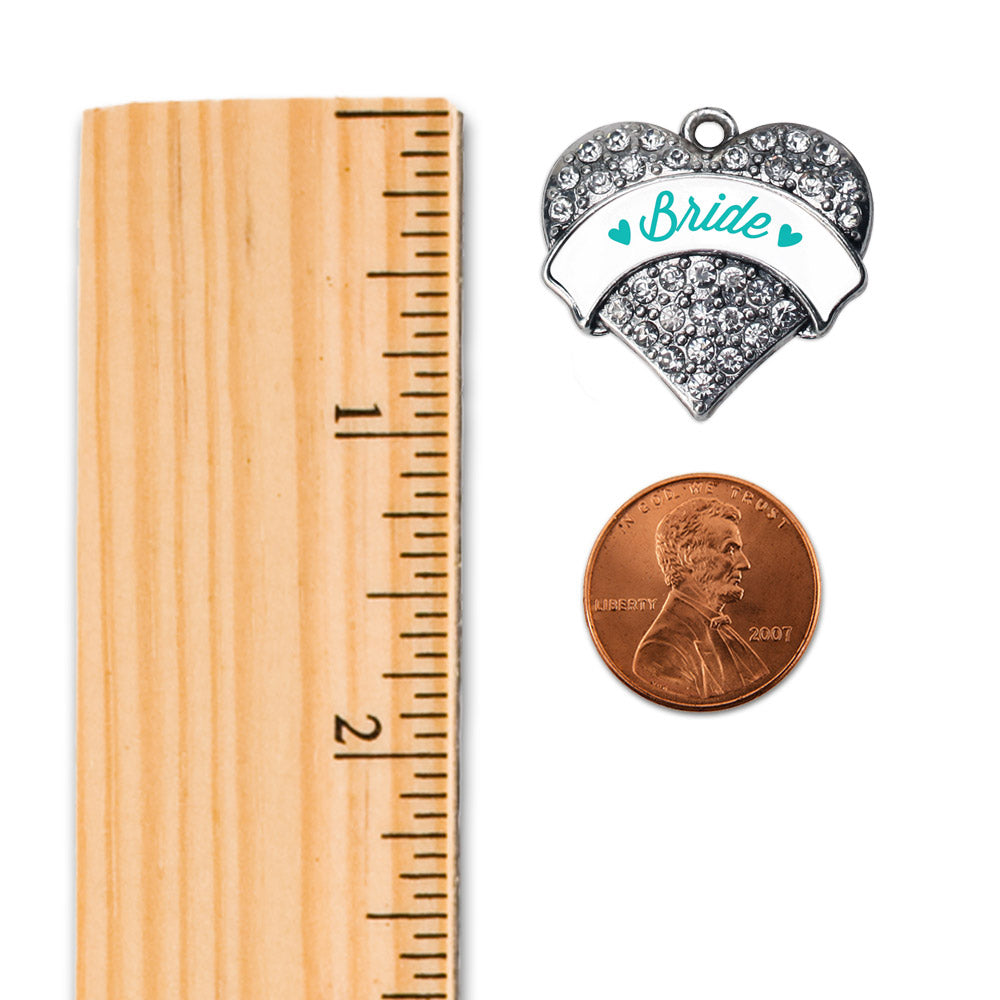 Silver Teal Bride Pave Heart Charm Holiday Ornament