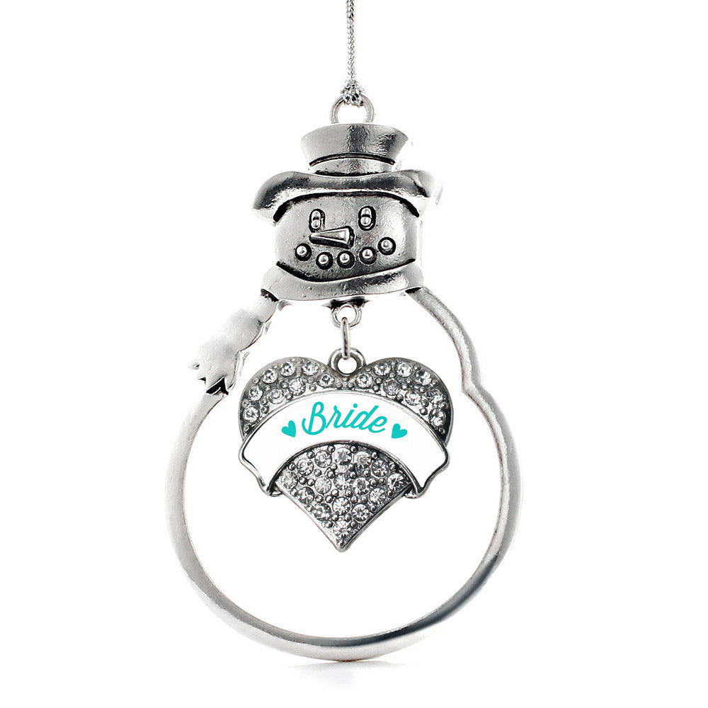 Silver Teal Bride Pave Heart Charm Snowman Ornament