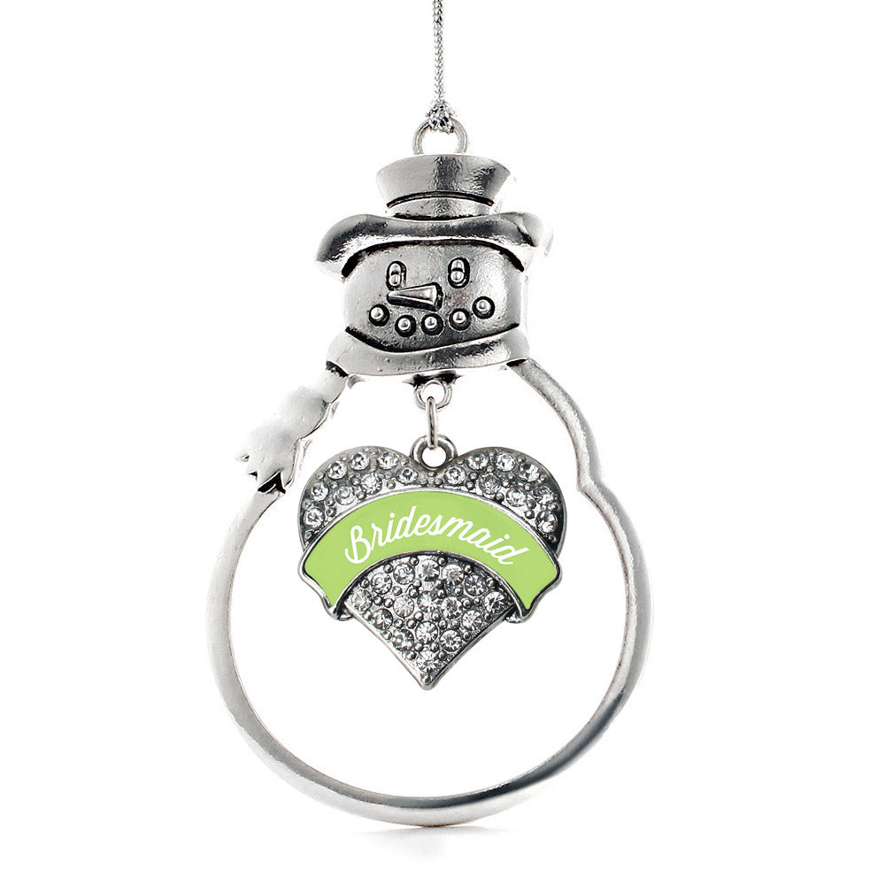 Silver Sage Green Bridesmaid Pave Heart Charm Snowman Ornament