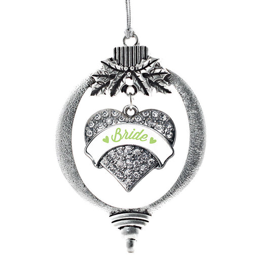 Silver Sage Green Bride Pave Heart Charm Holiday Ornament