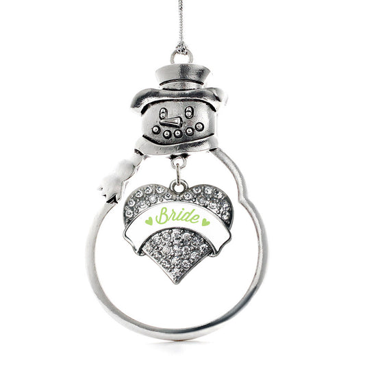Silver Sage Green Bride Pave Heart Charm Snowman Ornament