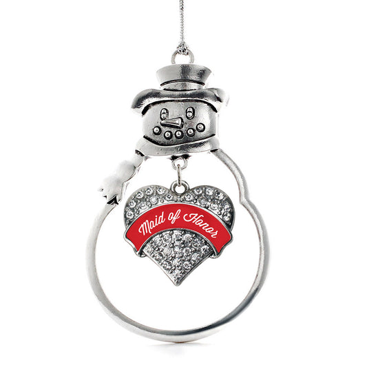 Silver Red Maid of Honor Pave Heart Charm Snowman Ornament