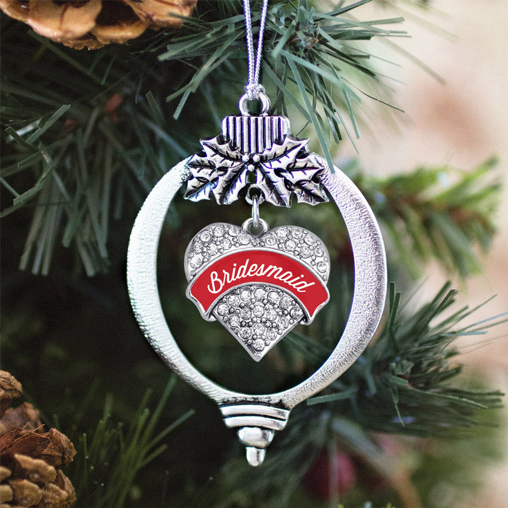 Silver Red Bridesmaid Pave Heart Charm Holiday Ornament