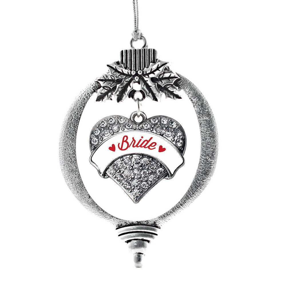 Silver Red Bride Pave Heart Charm Holiday Ornament