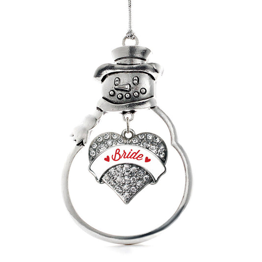 Silver Red Bride Pave Heart Charm Snowman Ornament