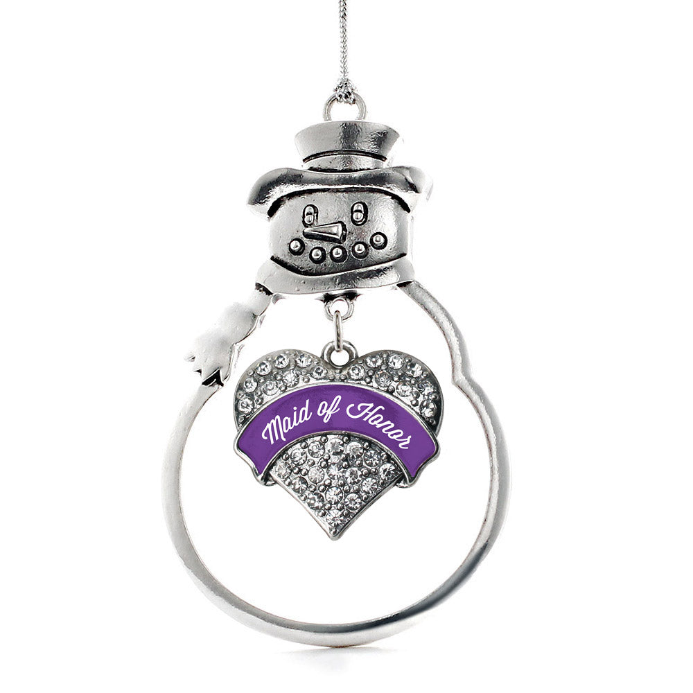 Silver Purple Maid of Honor Pave Heart Charm Snowman Ornament