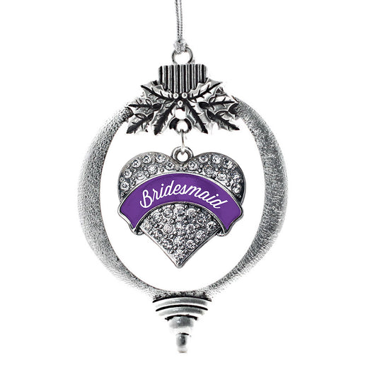 Silver Purple Bridesmaid Pave Heart Charm Holiday Ornament