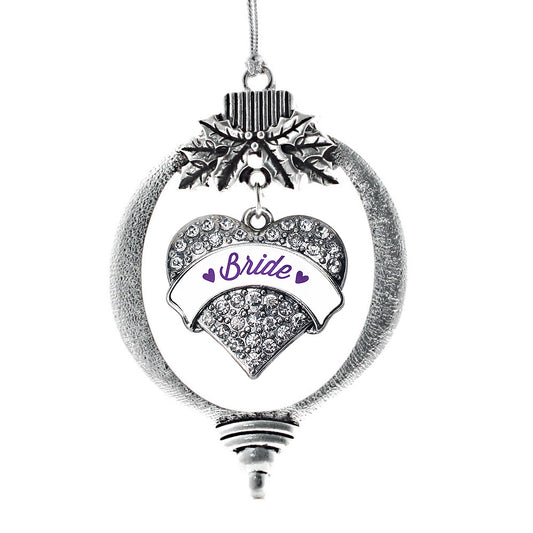 Silver Purple Bride Pave Heart Charm Holiday Ornament