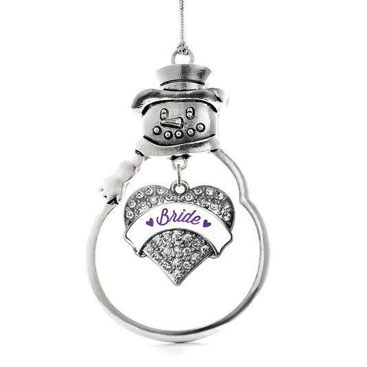 Silver Purple Bride Pave Heart Charm Snowman Ornament