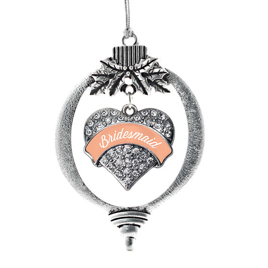 Silver Peach Bridesmaid Pave Heart Charm Holiday Ornament
