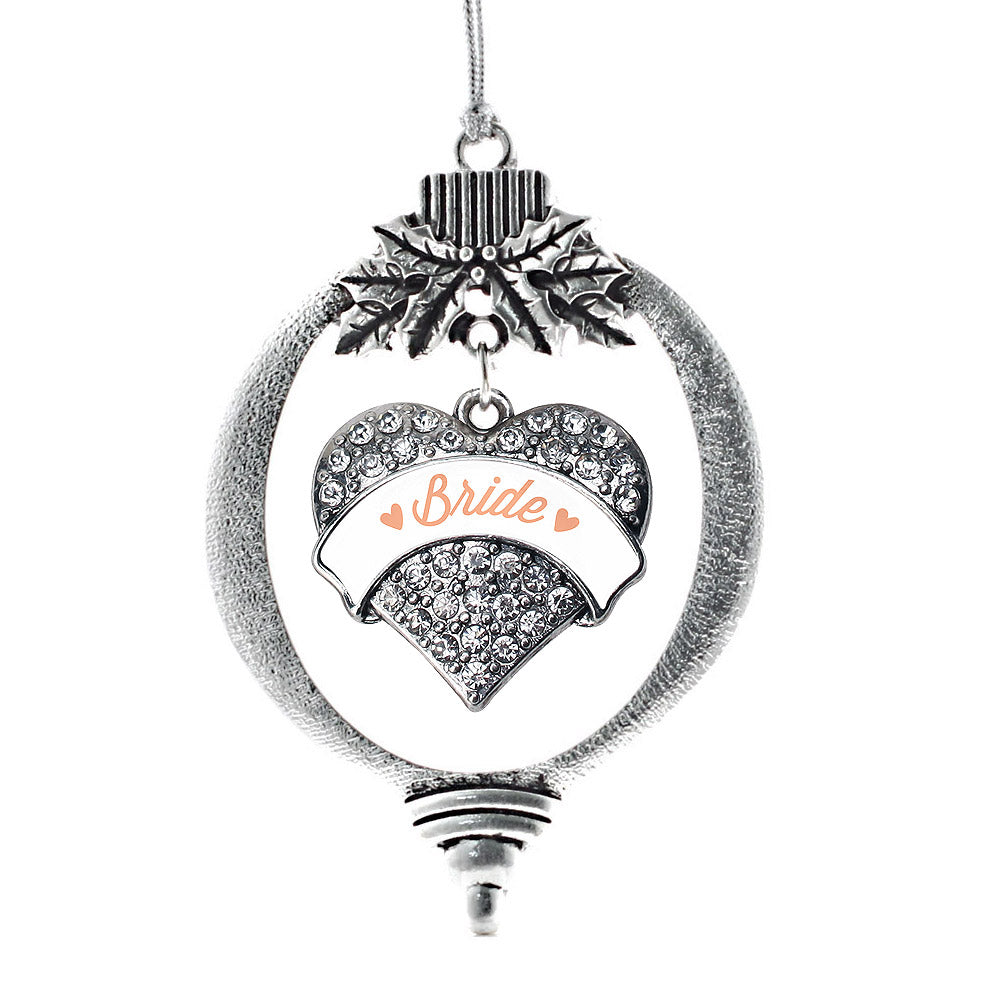 Silver Peach Bride Pave Heart Charm Holiday Ornament