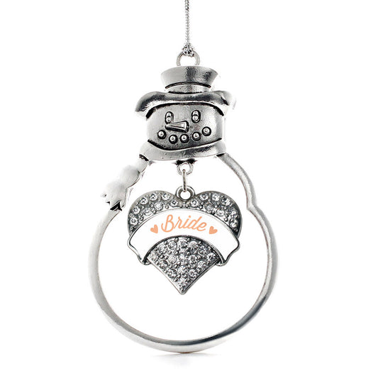 Silver Peach Bride Pave Heart Charm Snowman Ornament