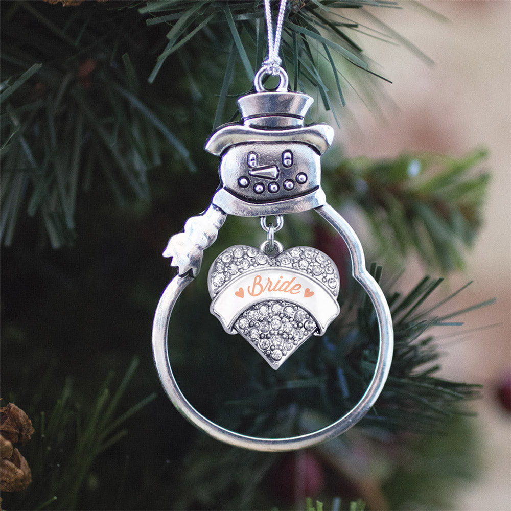 Silver Peach Bride Pave Heart Charm Snowman Ornament