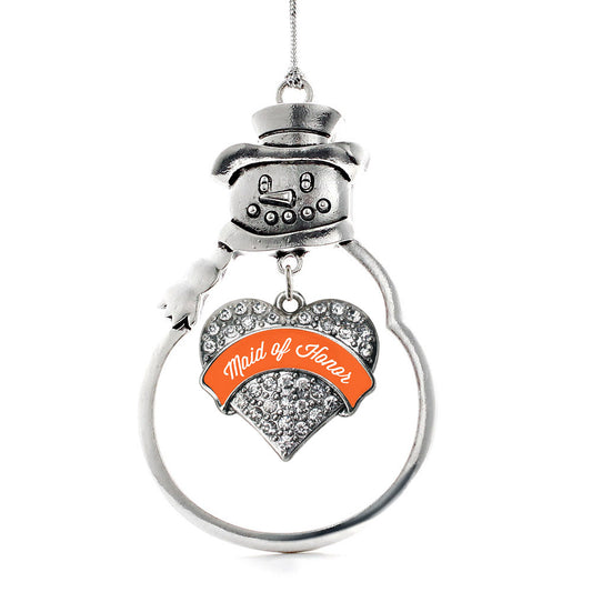 Silver Orange Maid of Honor Pave Heart Charm Snowman Ornament