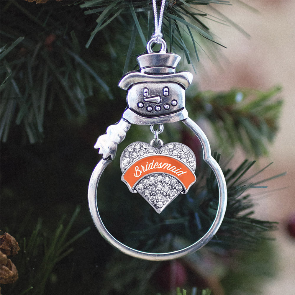 Silver Orange Bridesmaid Pave Heart Charm Snowman Ornament