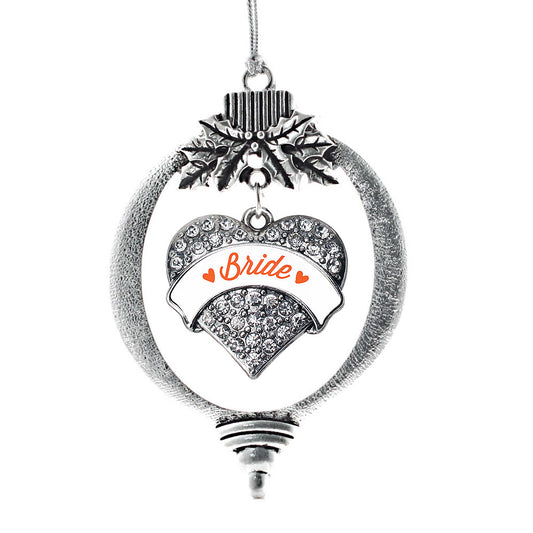 Silver Orange Bride Pave Heart Charm Holiday Ornament