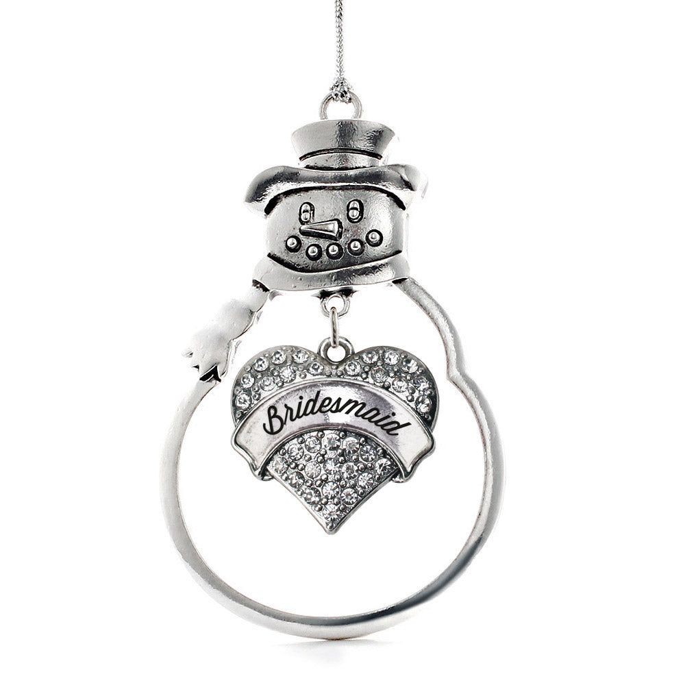 Silver Bridesmaid Pave Heart Charm Snowman Ornament