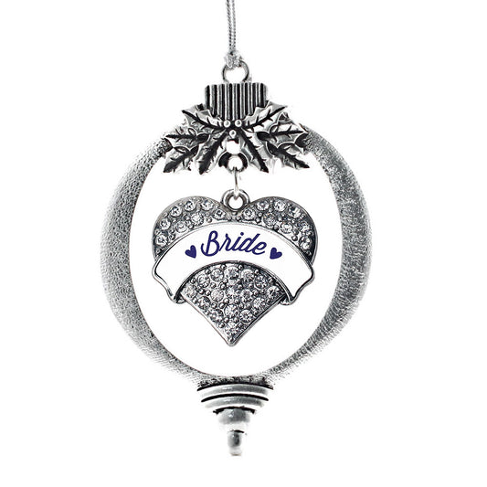 Silver Navy Blue Bride Pave Heart Charm Holiday Ornament