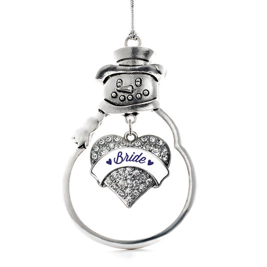 Silver Navy Blue Bride Pave Heart Charm Snowman Ornament